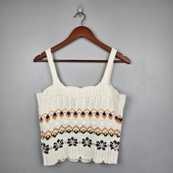 BLU PEPPER COZY LIFE Knit Sweater Cropped Tank Top Cream Multicolor Women Size M - Picture 4 of 9